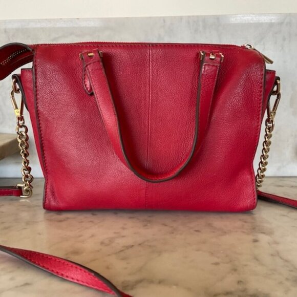 PAUL COSTELLOE Vintage Red Leather Satchel/Shoulder Bag Purse - Picture 5 of 17